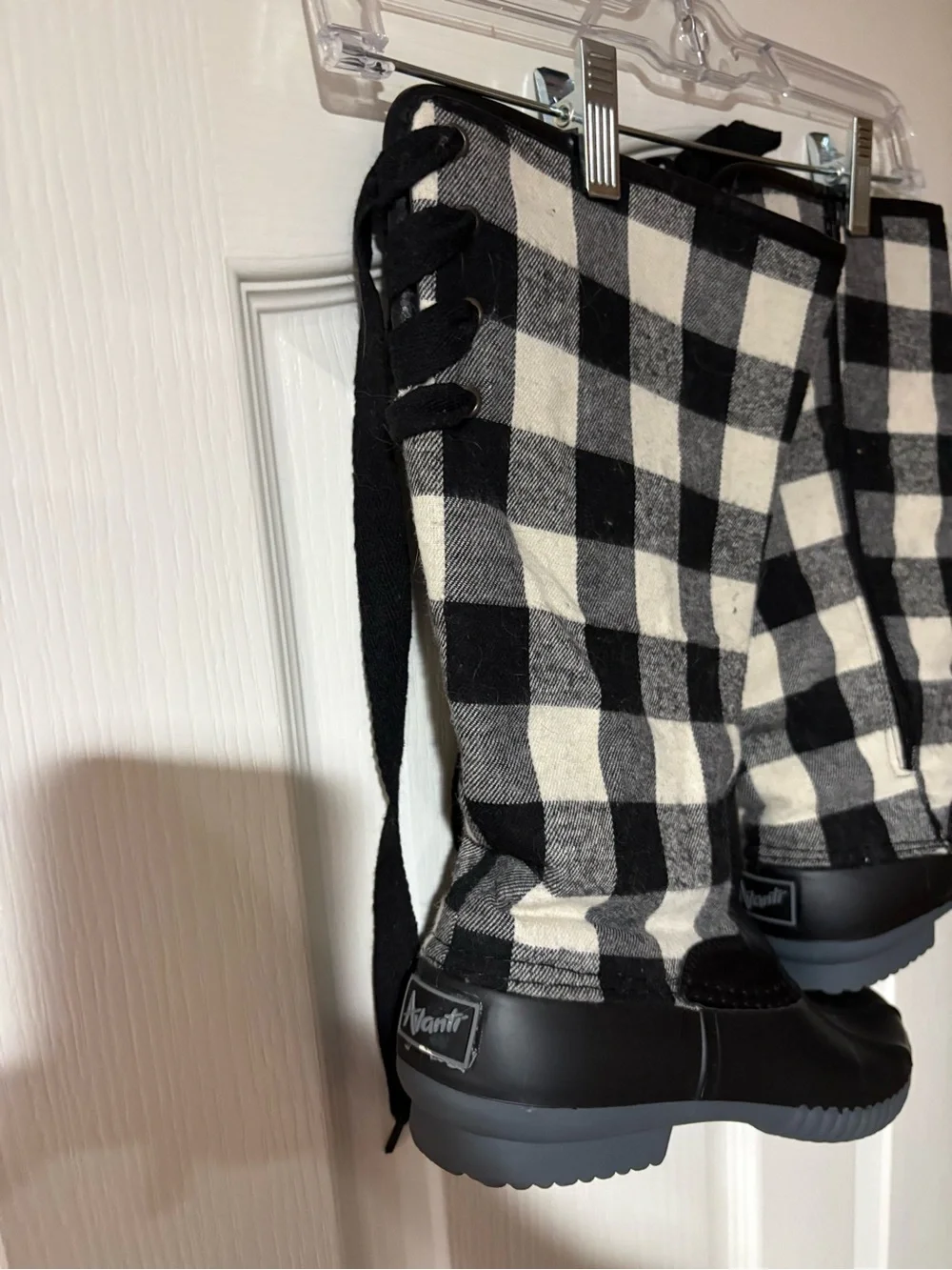 Avanti Black and White Buffalo Check Winter Rain Boots